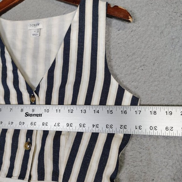J.Crew Dress Women's 0 Cream Blue Striped Linen Blend Sleeveless Button-Front - Picture 9 of 9